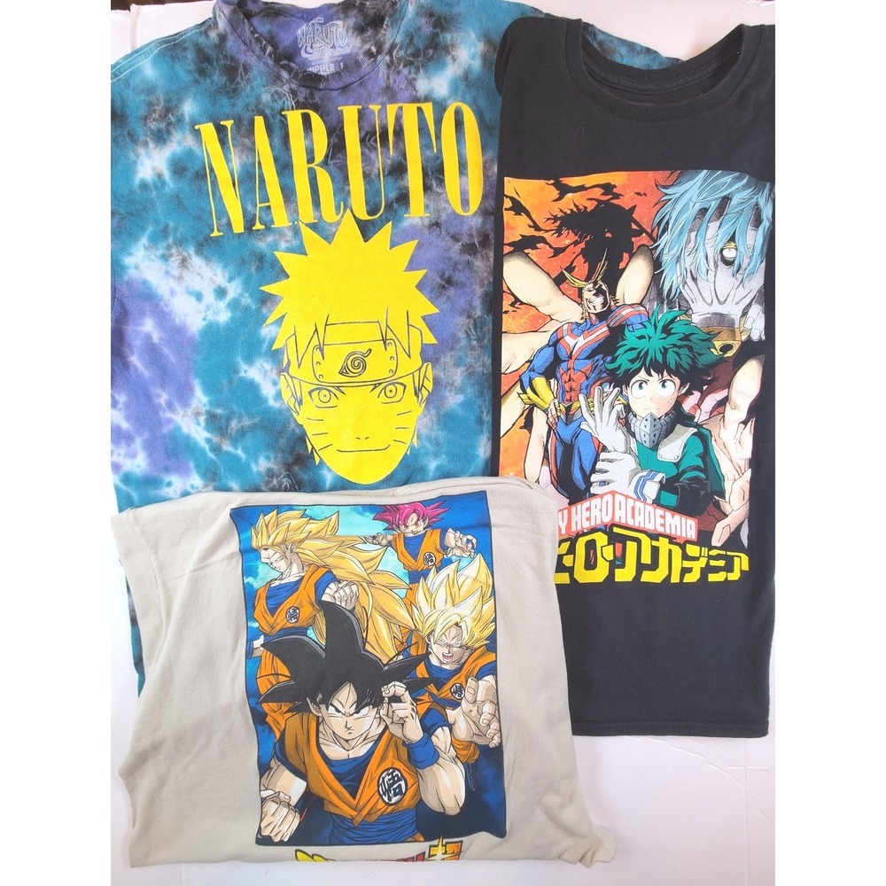 Mens Anime T-Shirt Bundle Naruto My Hero Academia Dragon Ball Super L Pack Of 3